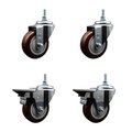 Service Caster 35 Inch Maroon Polyurethane 12 MM Threaded Stem Caster Set 2 Brakes SCC SCC-TS20S3514-PPUB-MRN-M1215-2-PLB-2